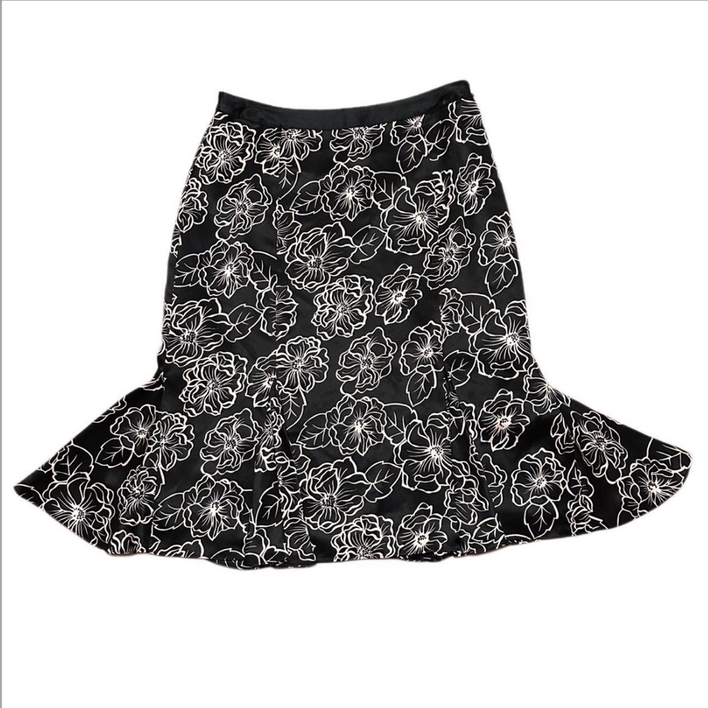 y2k midi skirt INC International Concepts Silk slip skirt floral black and white